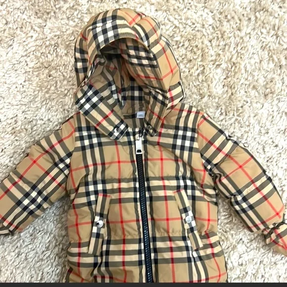 Burberry Kids Check Puffer Jacket - Beige and Black - Picture 4 of 5